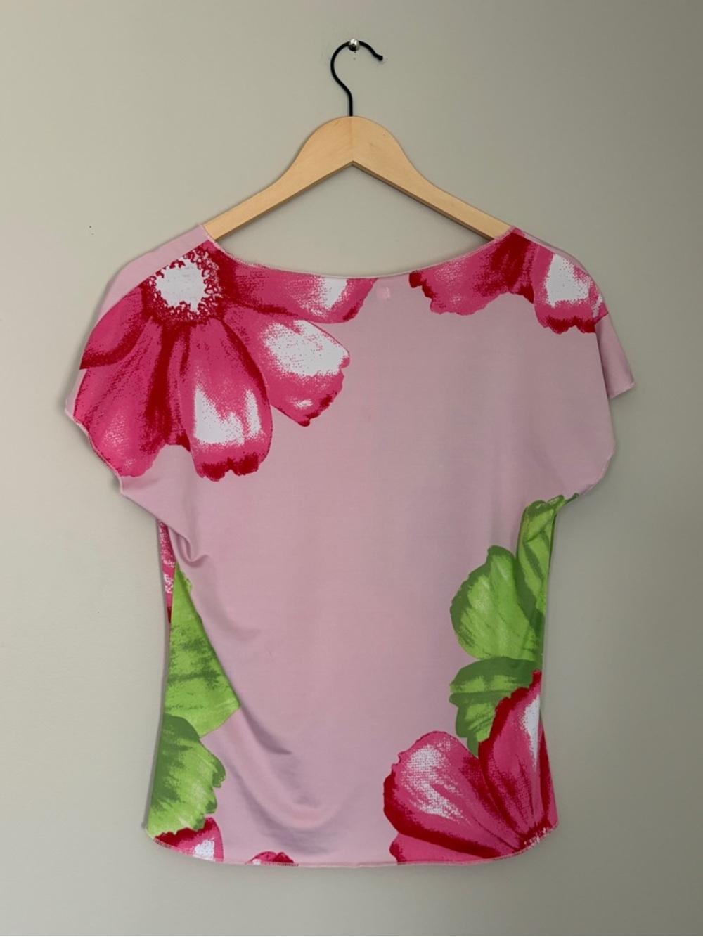 Y2K Pink Floral Short Sleeve Top 2000s Euro Summer Girly - Picture 6 of 9